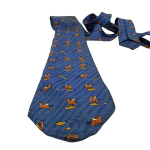 Hermès Pegasus Motif Blue Silk Necktie